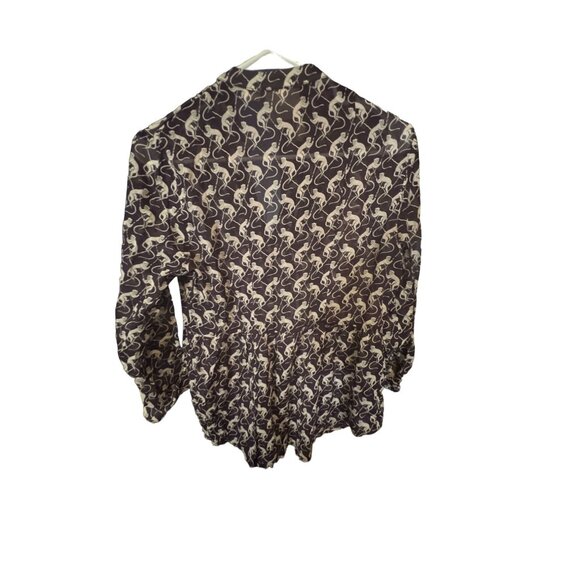 Maeve Blouse Monkey Print Size 4 Cotton Purple Multi Button Down Roll Tab Sleeve - Picture 4 of 4